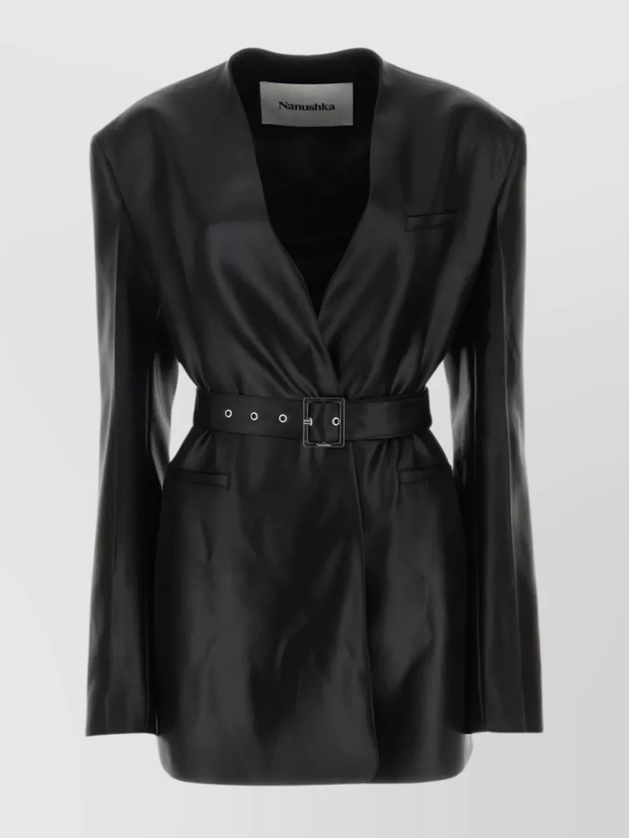 Shop Nanushka Versatile V-neck Leather Blazer In Black