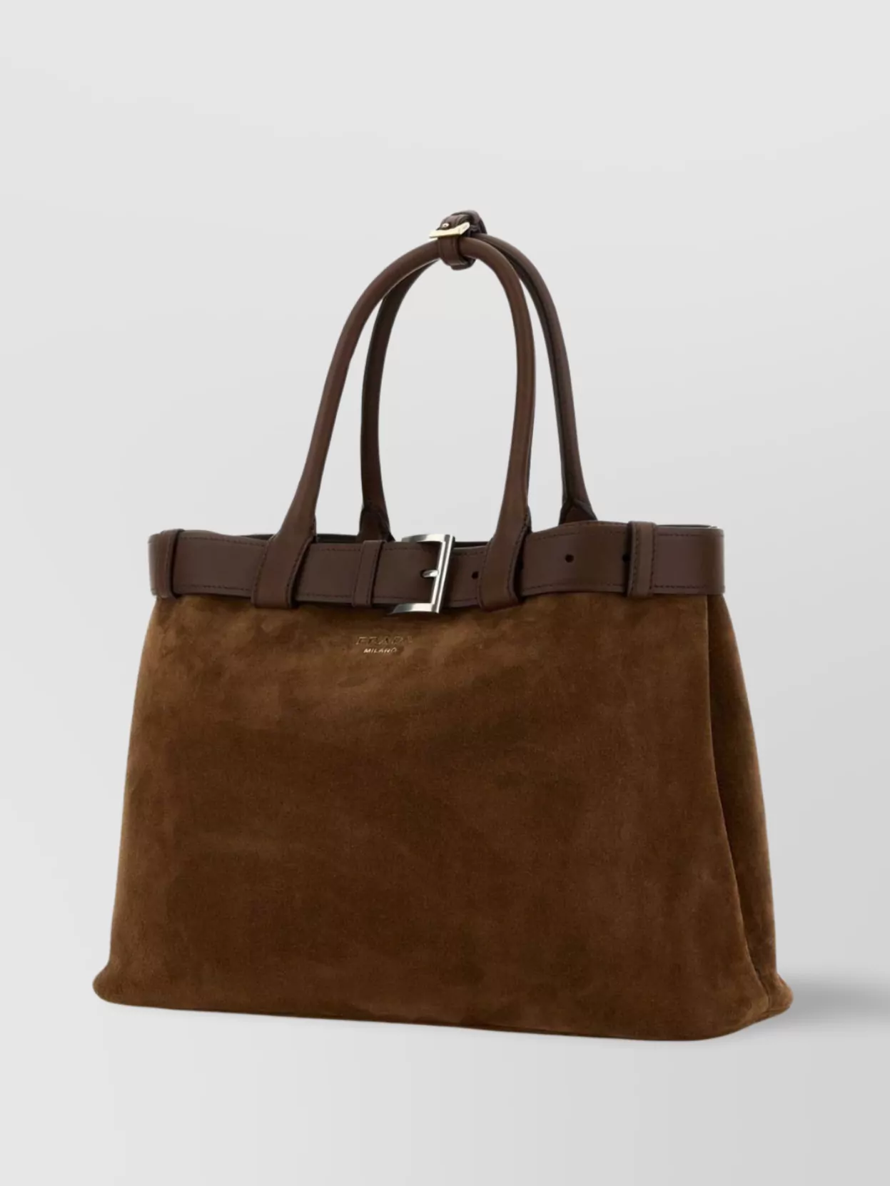 Prada Structured Handbag Buckle Detail In Brown