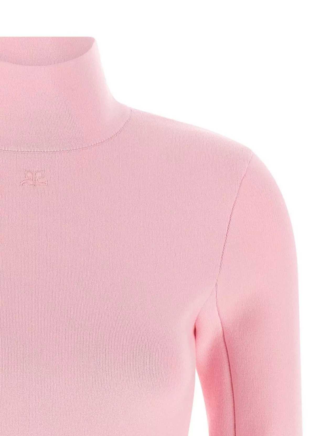 Courrèges Fitted Long Sleeve Mock Neck Sweater In Pink