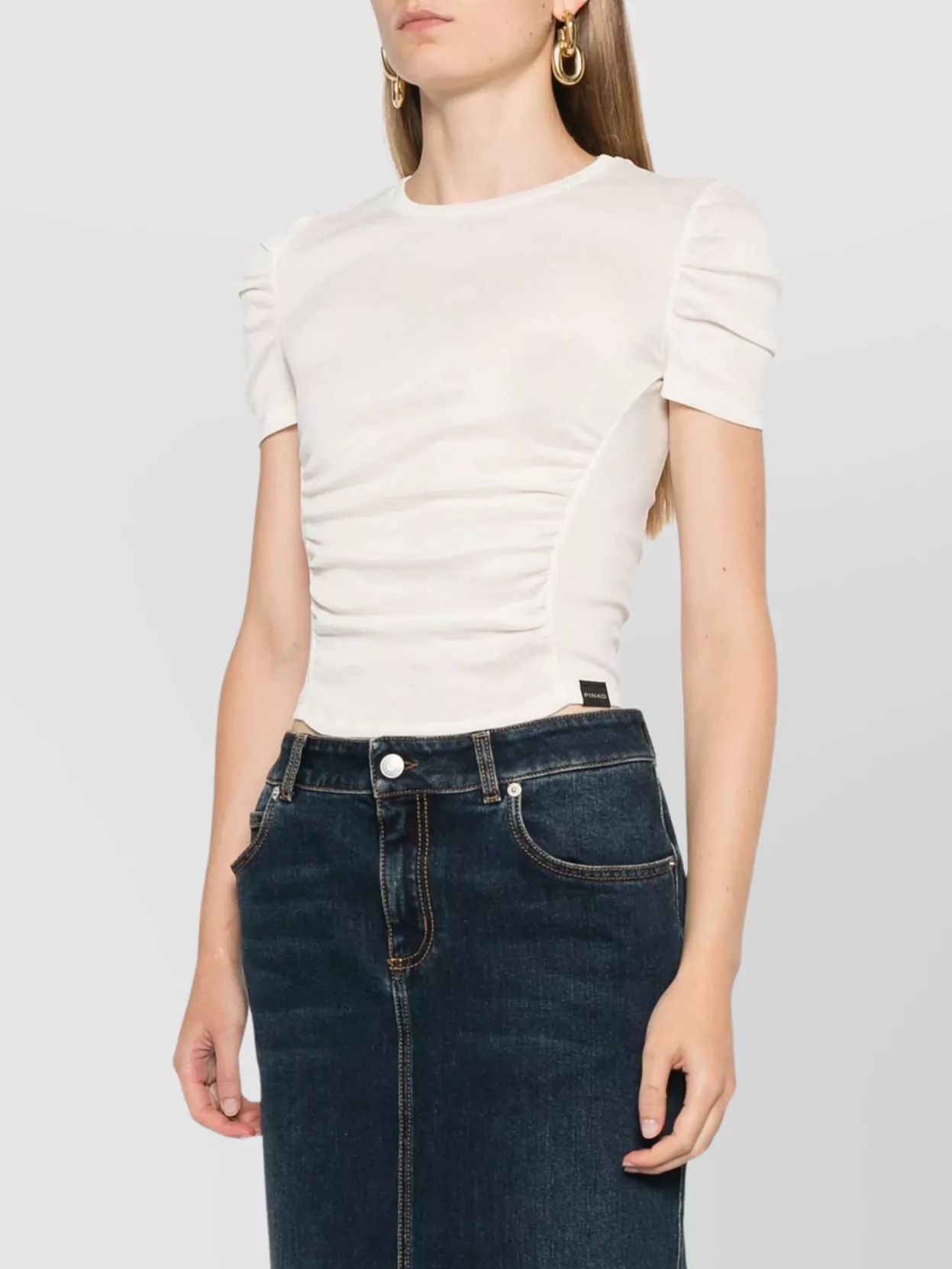 Pinko Ruched-Detailing Crew Neck T-Shirt