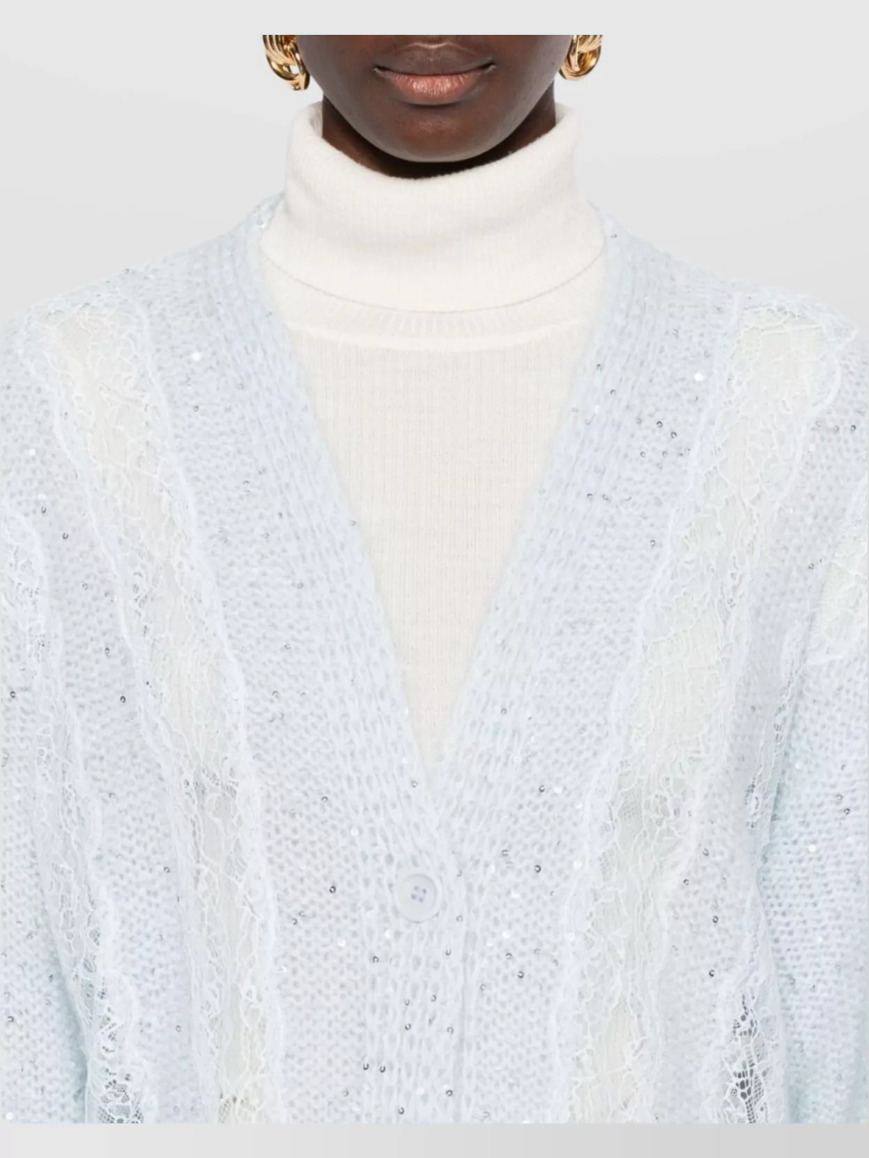 Ermanno Firenze Cable Knit Cardigan With Lace And Sequins