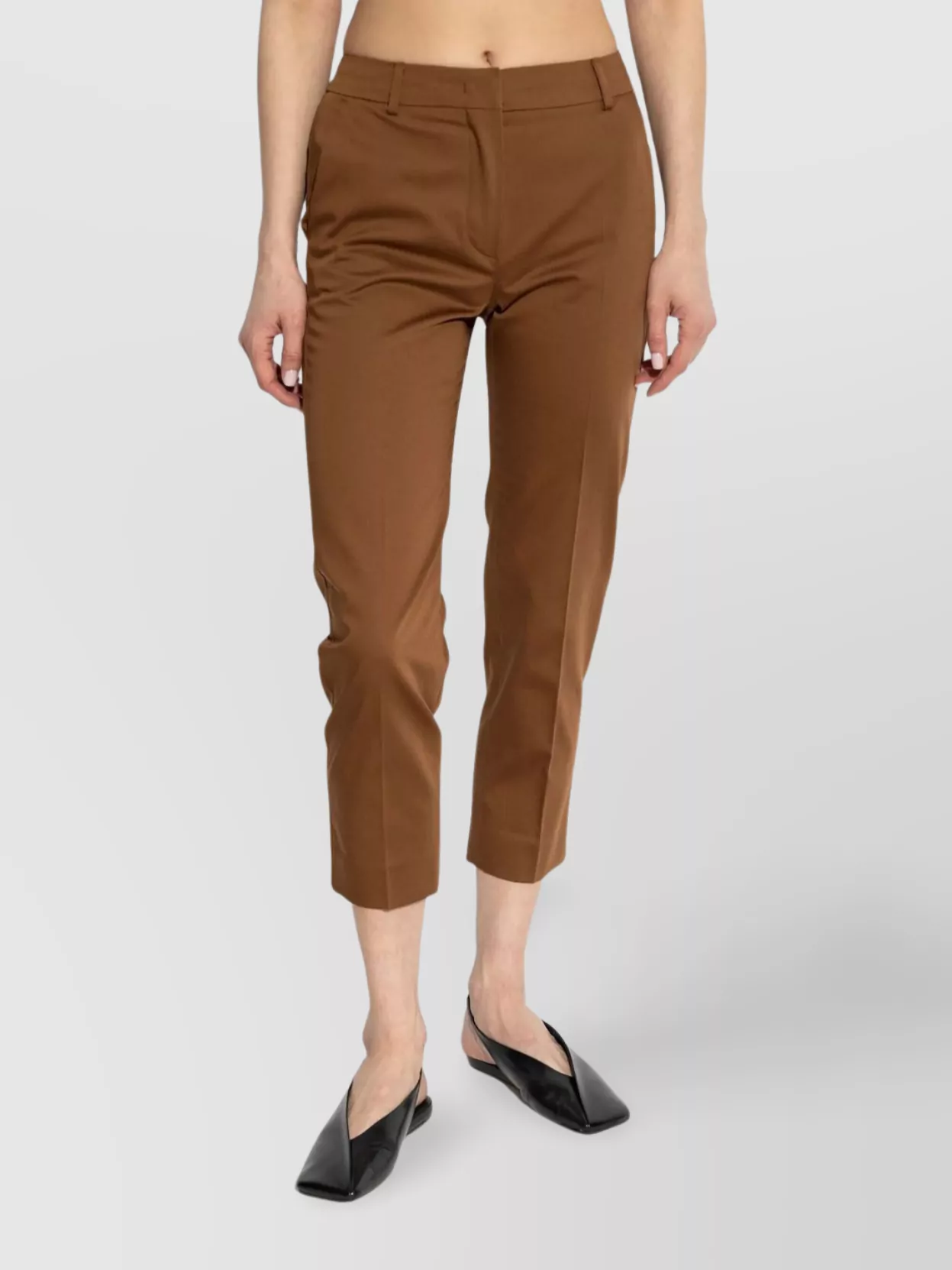 Max Mara Slim Fit Cropped Trousers Front Pleats In Brown