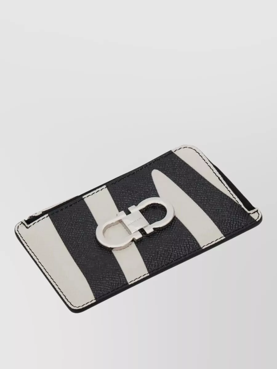 Ferragamo Zebra Print Cardholder Metal Logo Zipper