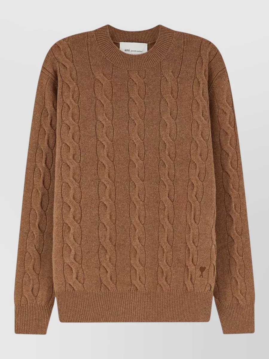 Ami Paris Braided-knit wool crewneck sweater