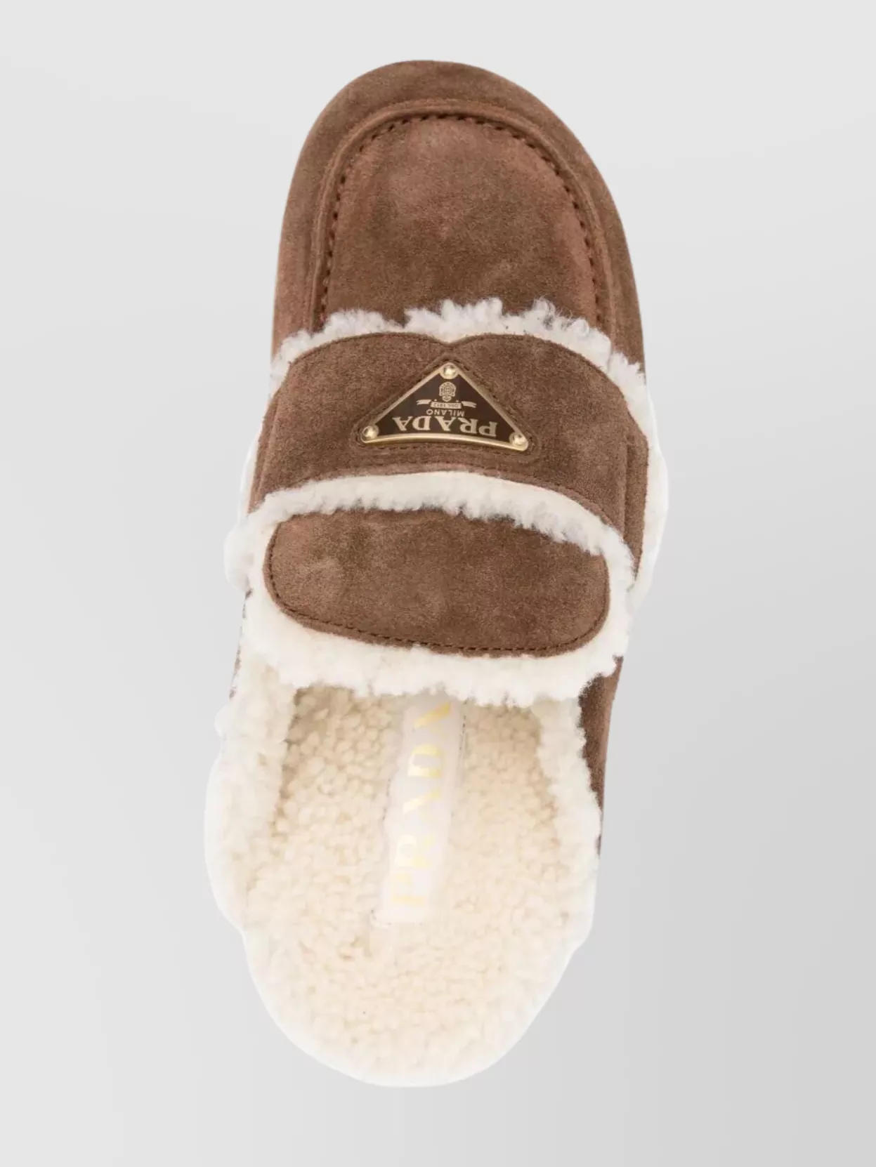 Prada Round Toe Suede Mules With Shearling Lining