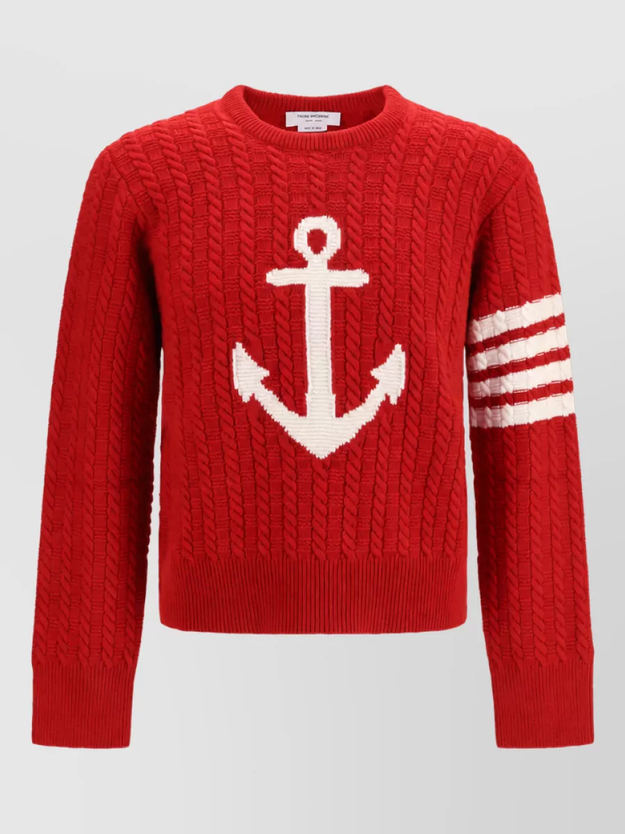 Thom Browne cable-knit merino wool anchor-intarsia jumper