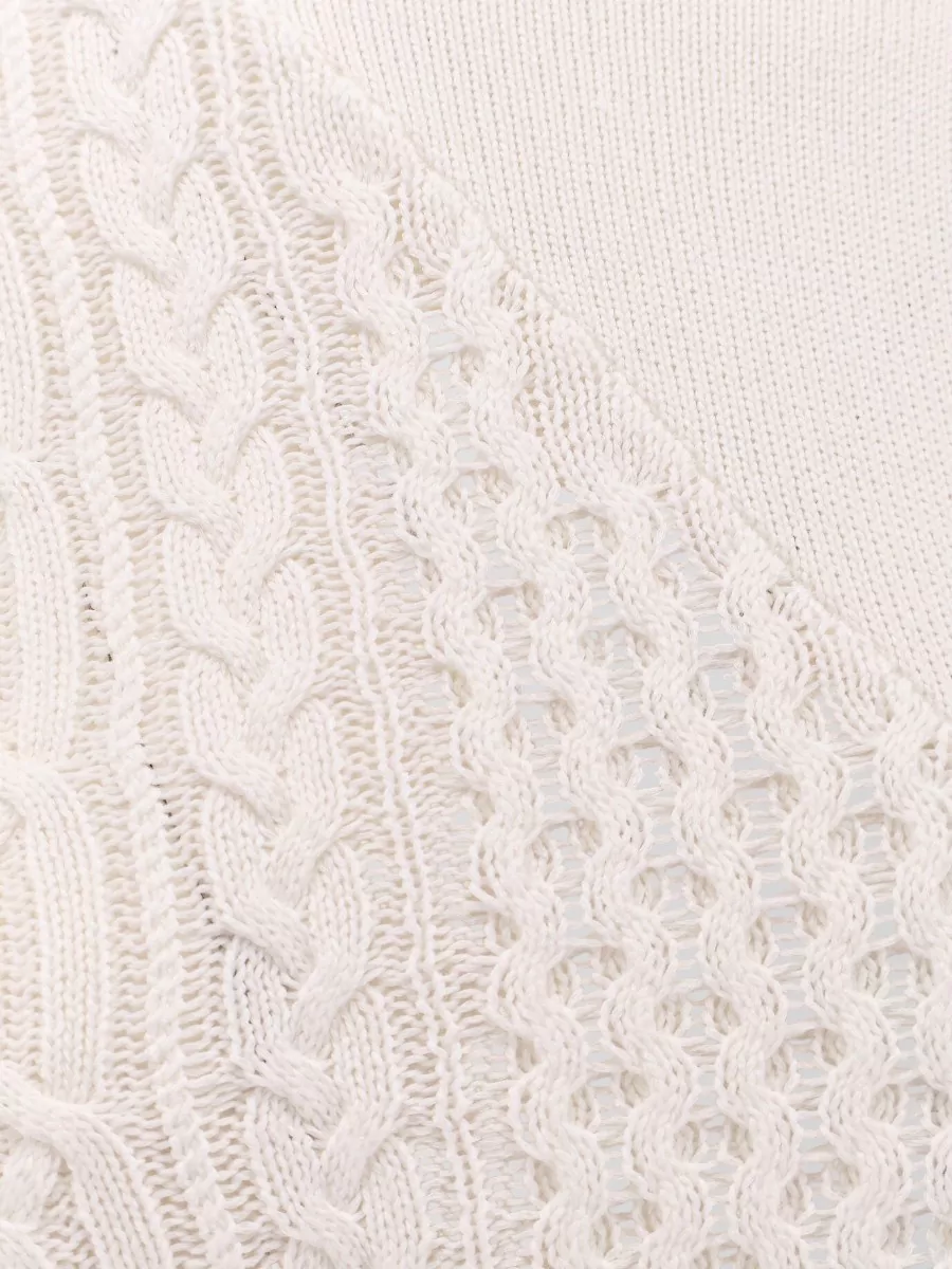Sacai Ribbed Cable-Knit Asymmetric Three-Quarter Sleeve Sweater