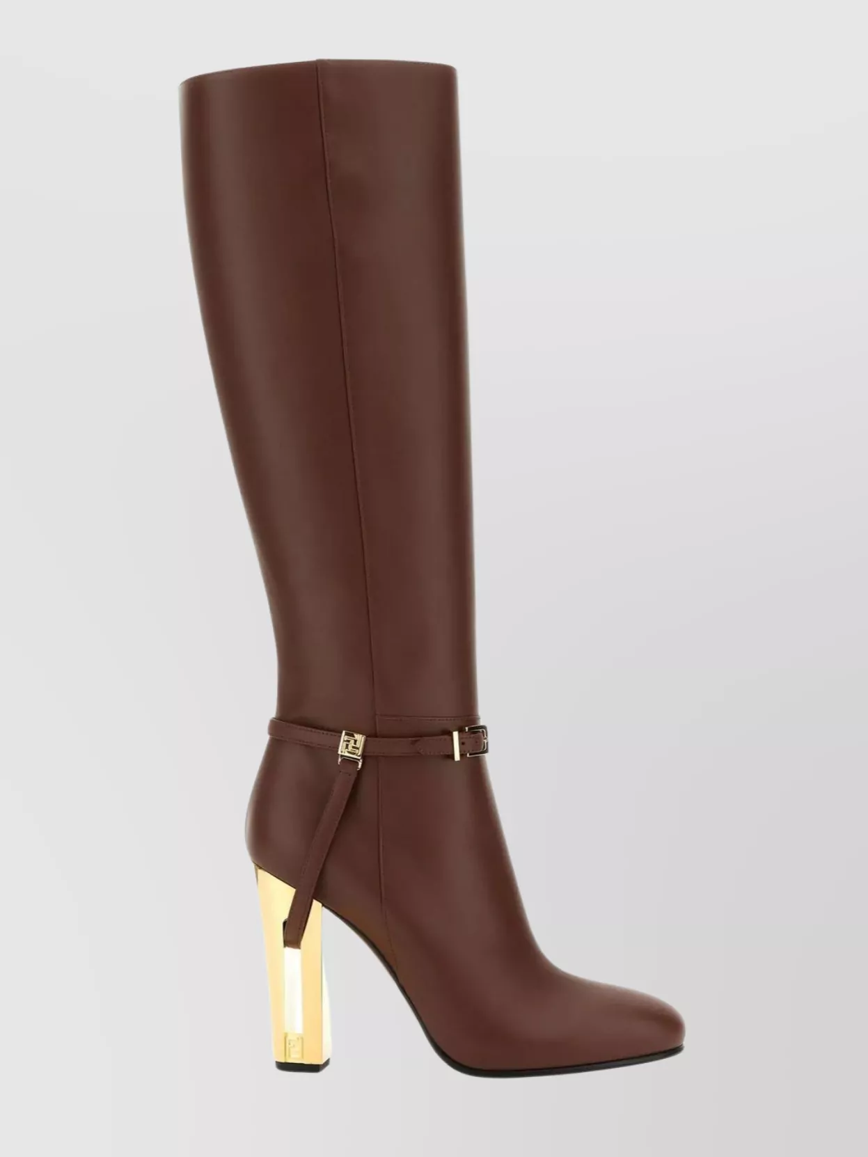 Shop Fendi Smooth Calf Leather Knee Boots In Brown