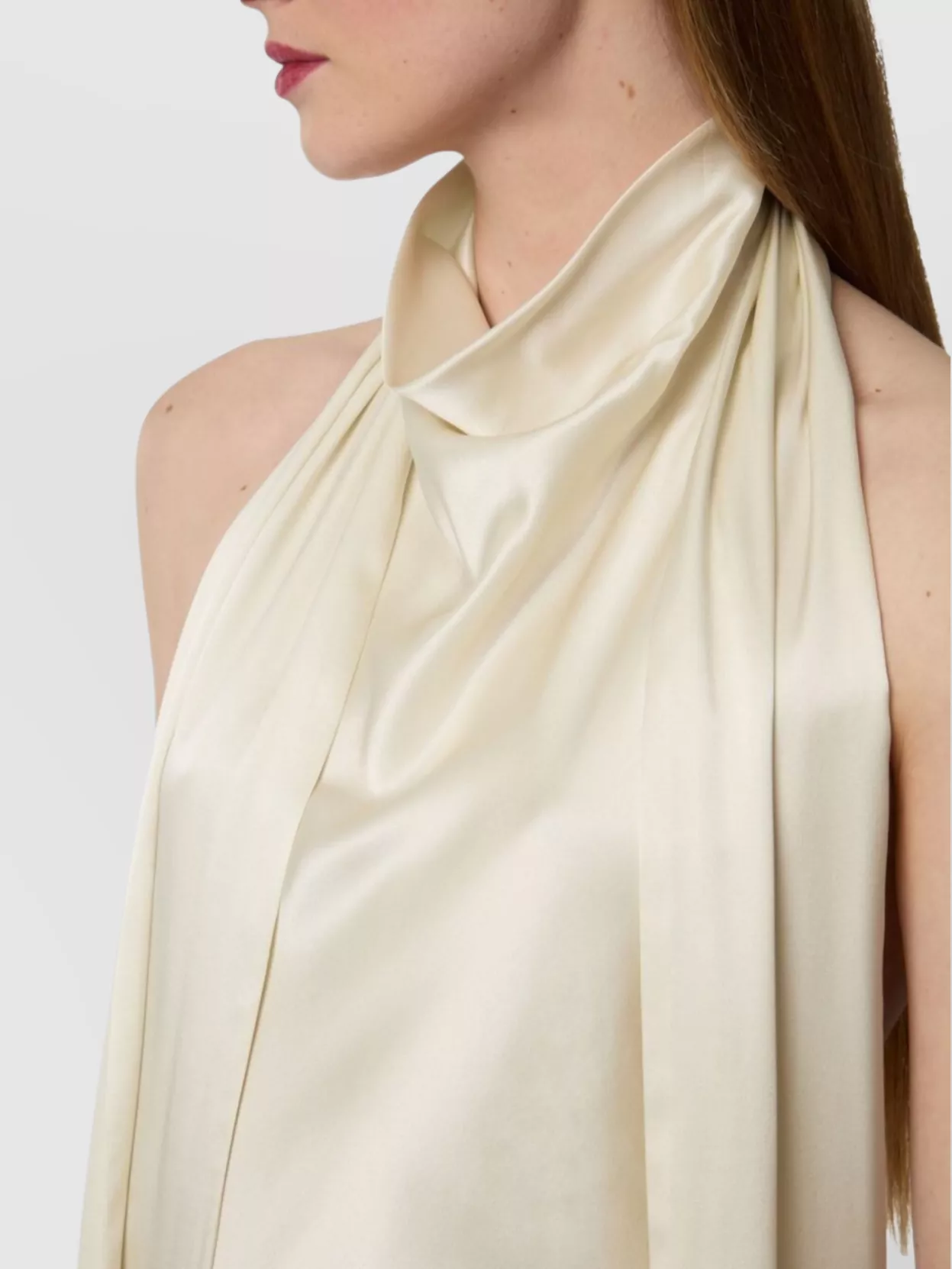 Nina Ricci Sleeves Fringe Halterneck Sheer Scarf Overlay