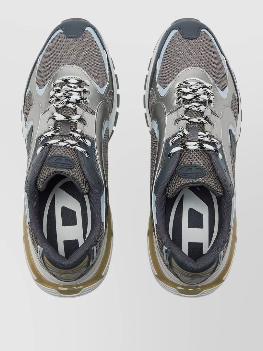 Diesel Low Top Sneakers Mesh Panels Metallic Overlays Rubber Sole