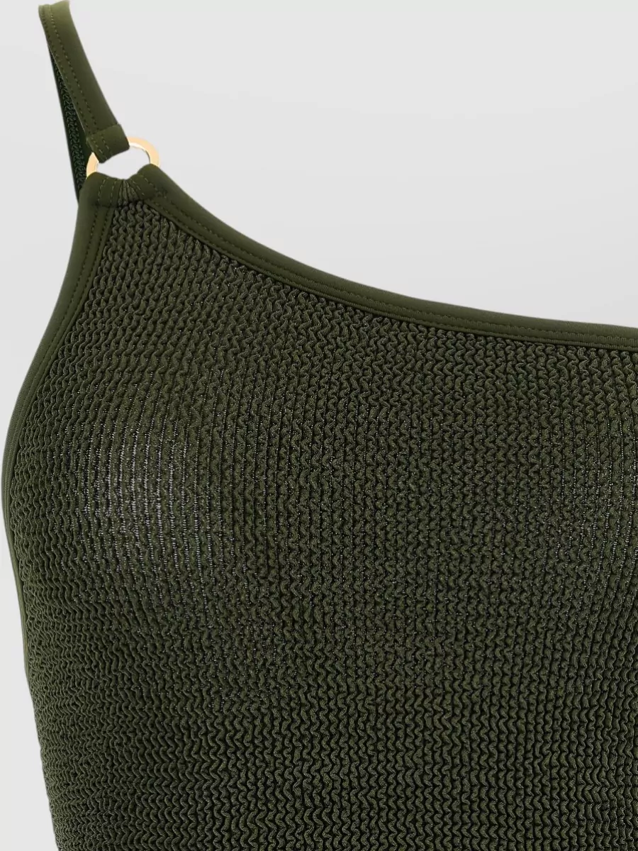 Hunza G Metallic Ribbed One-Shoulder Swimsuit
