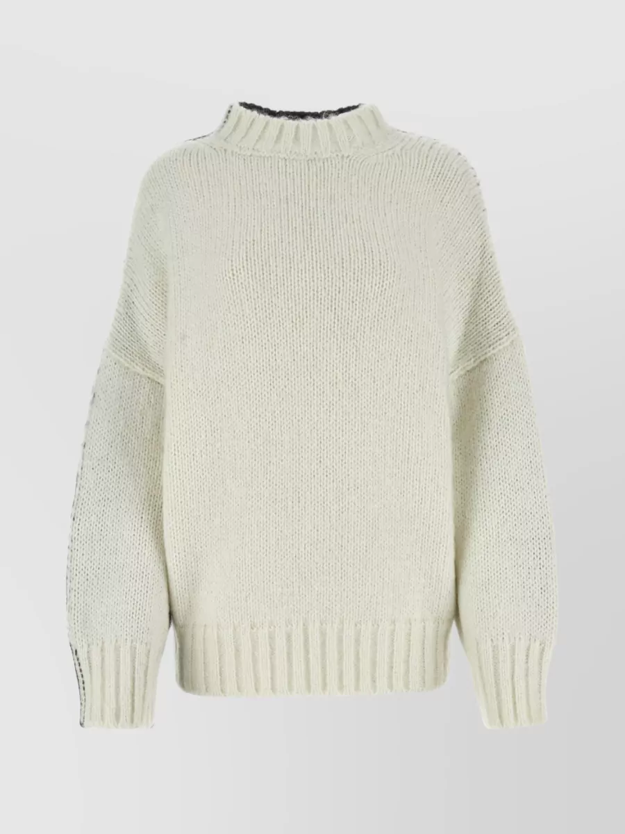 Shop Jw Anderson Two-tone Crewneck Blend Sweater In Cream
