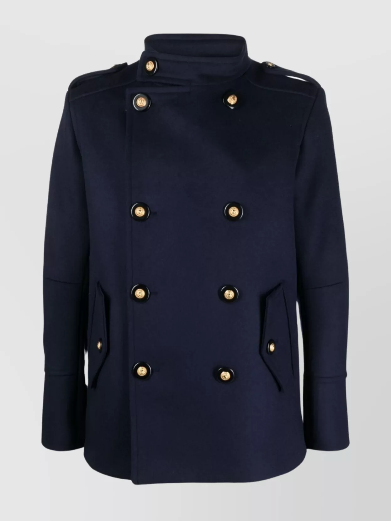 Shop Balmain Sophisticated Double-breasted Wool Coat In Blue