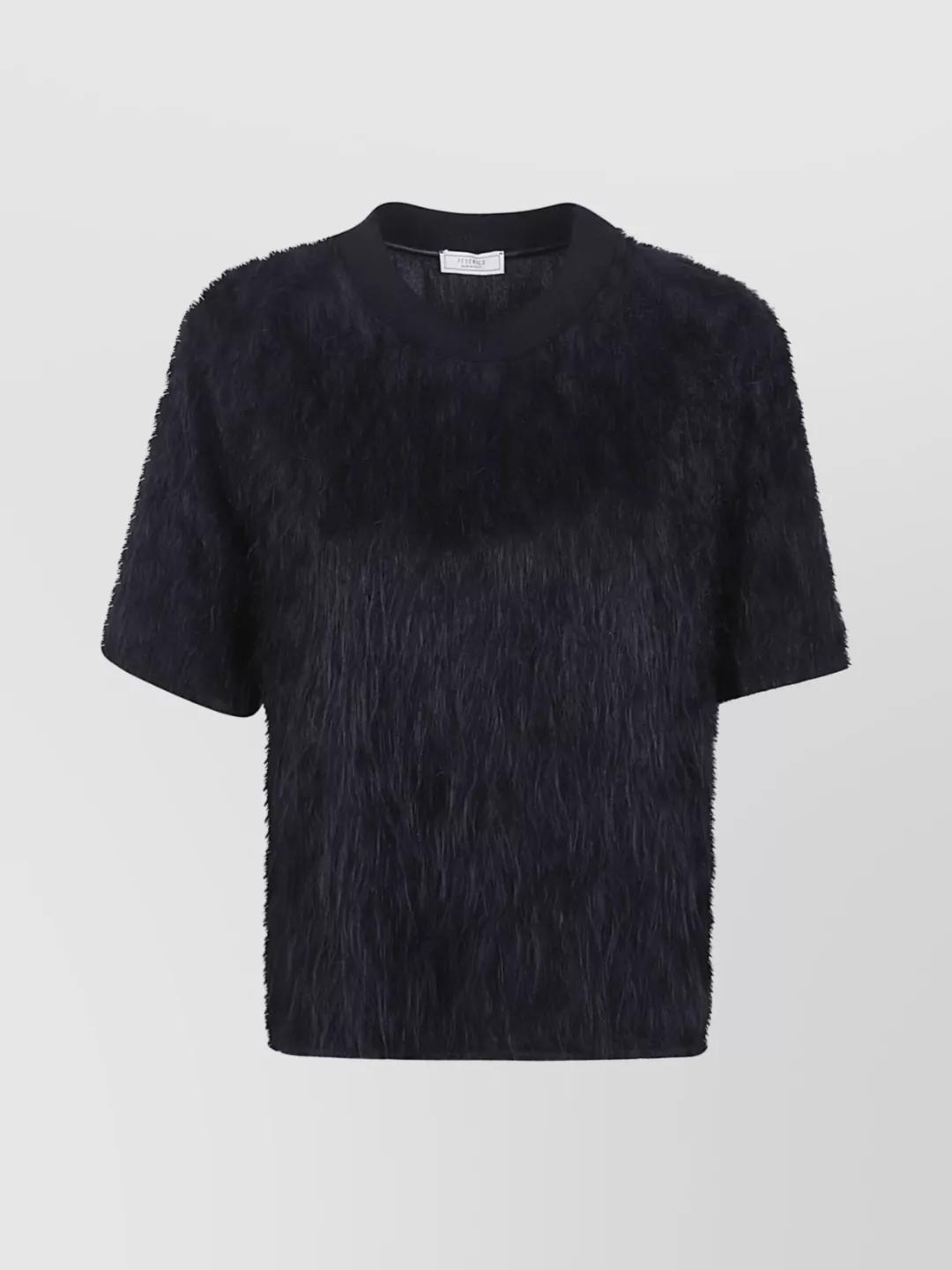 Peserico Short Sleeve Faux Fur Crew Neck Top In Black