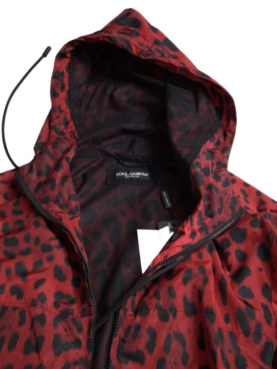 Dolce&Gabbana Leopard Hooded Zip-Up Nylon Bomber Jacket