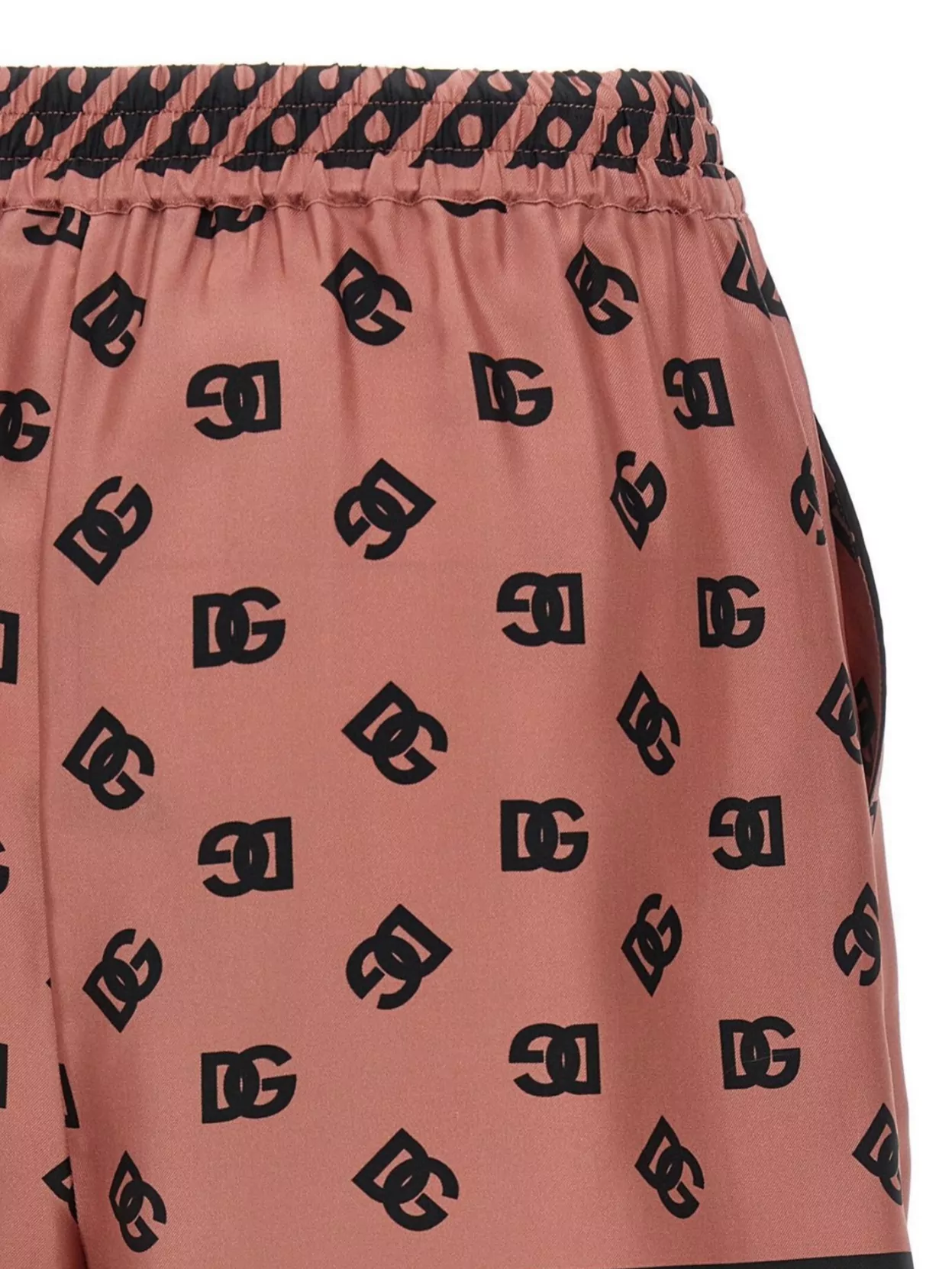 Dolce & Gabbana Pink Bermuda Shorts With Dg Logo Printed All-over In Silk Woman