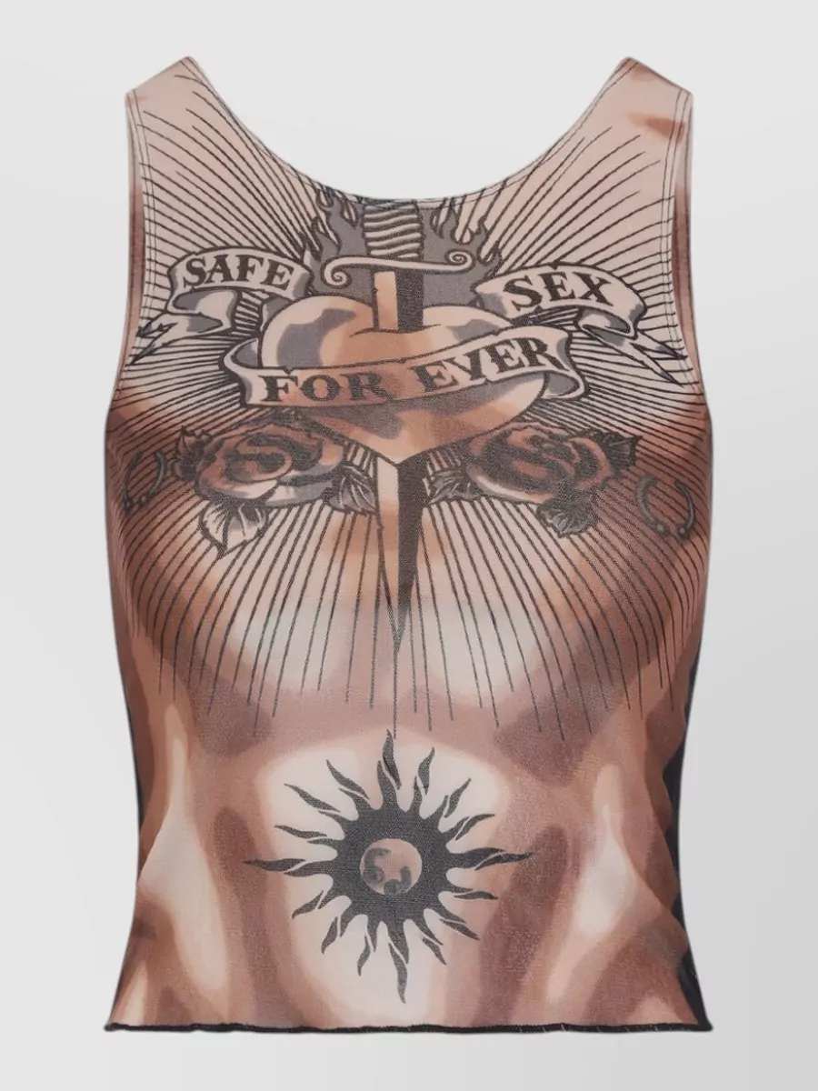Jean Paul Gaultier Printed sleeveless mesh tank top | The Fashion