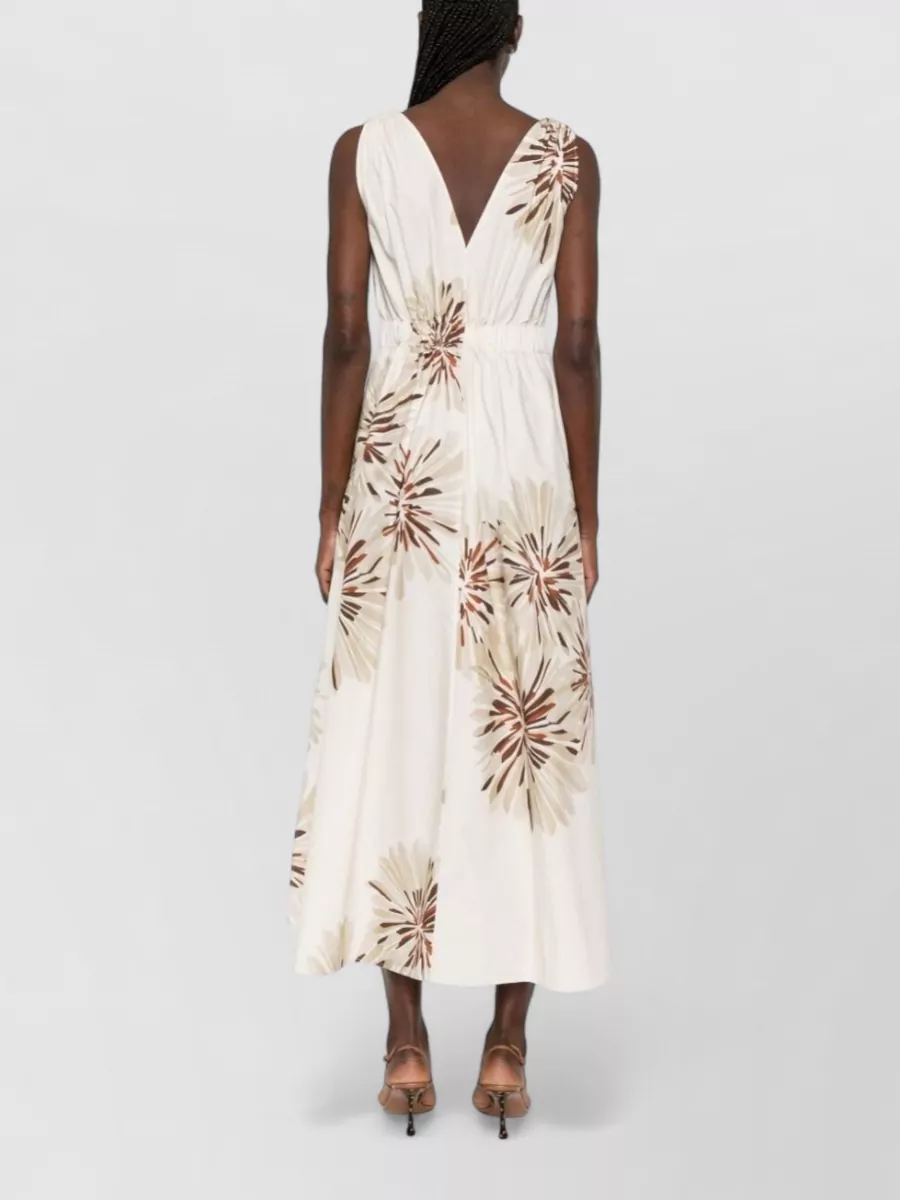 Brunello Cucinelli Floral-Print V-Neck Belted Midi Dress