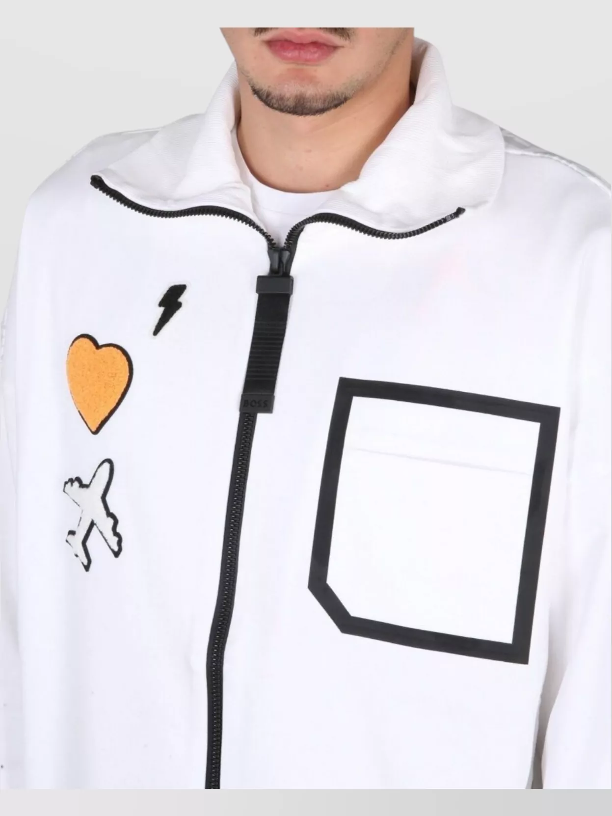 Shop Hugo Boss Logo Print High Collar Sweatshirt With Front Pocket