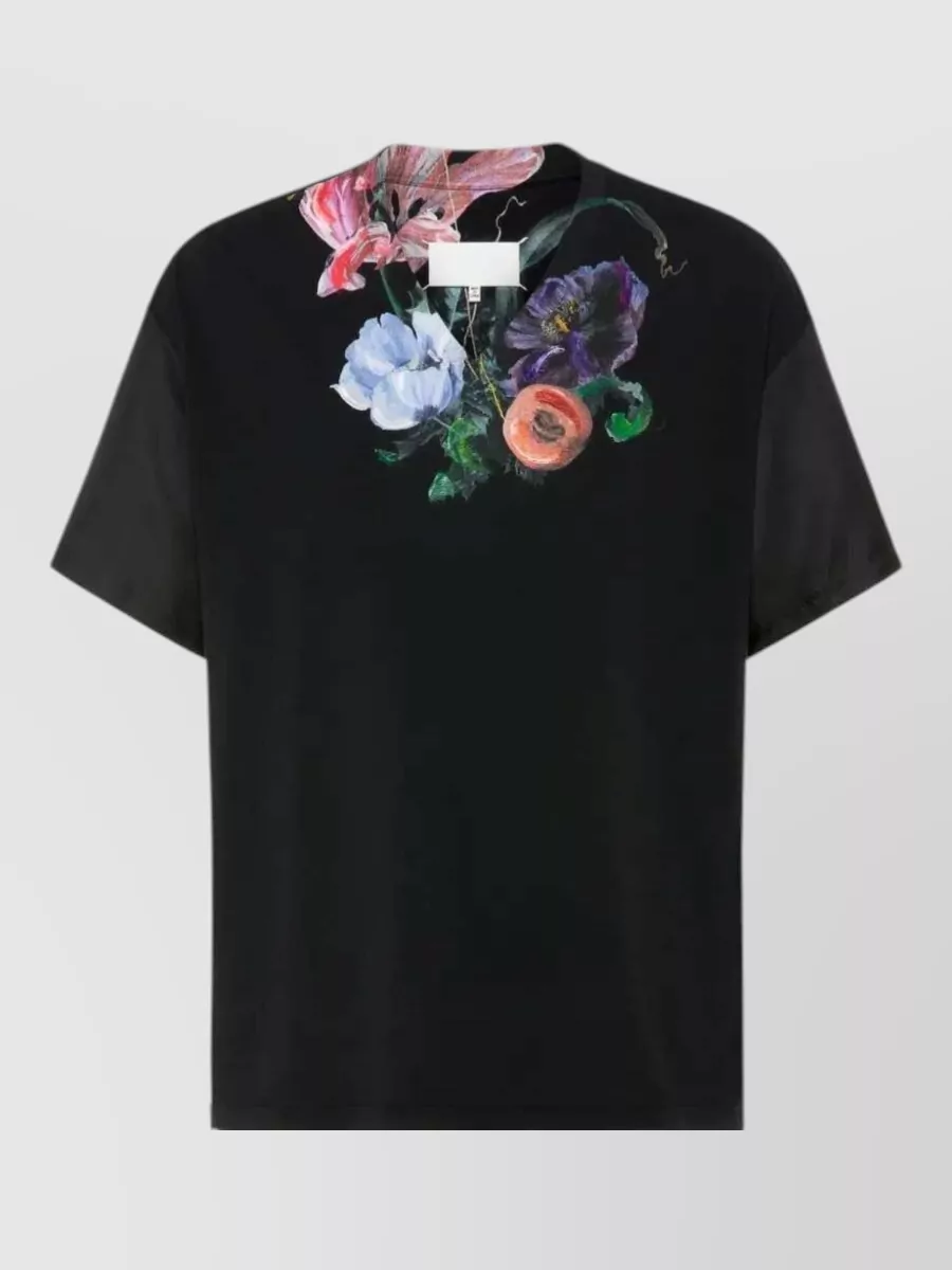 Maison Margiela Floral-Print V-Neck Short-Sleeve T-Shirt
