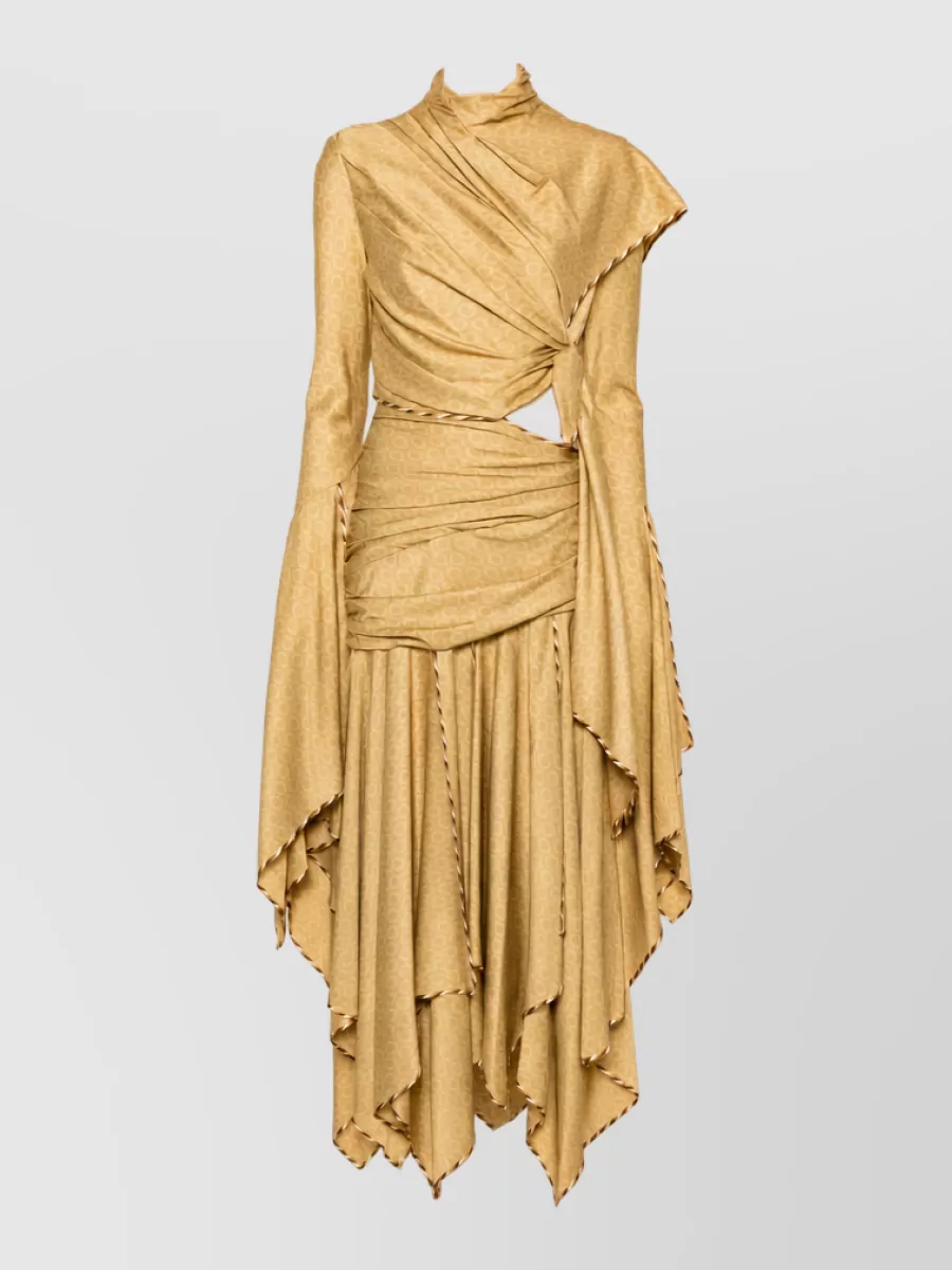 Zimmermann Silk printed high-neck draped asymmetric cutout ruched long-sleeve midi dress