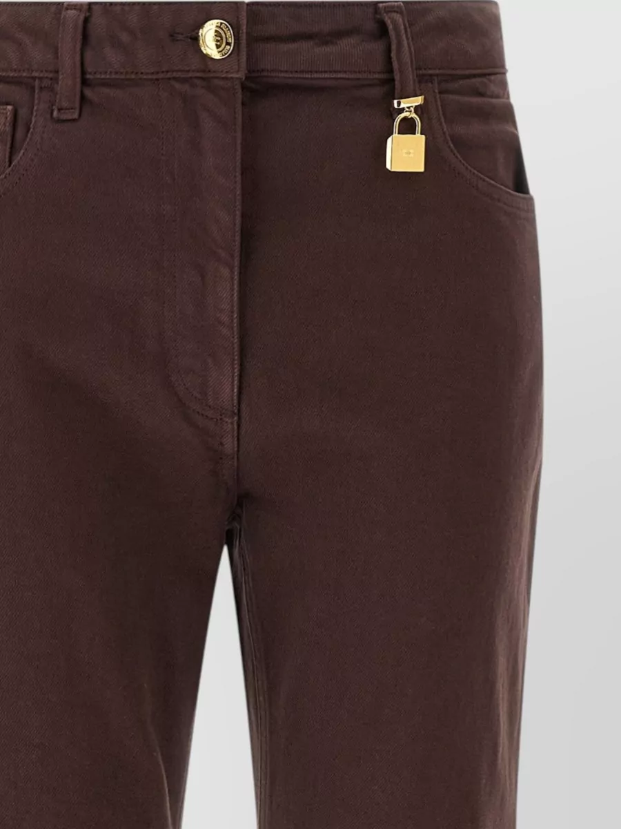 Elisabetta Franchi Denim Trousers Padlock Detail Belt Loops