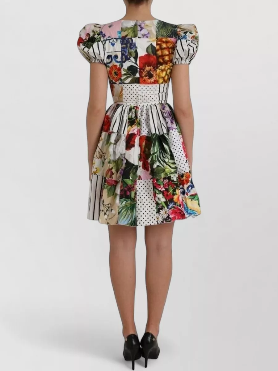 Dolce&Gabbana Cotton Floral-Patchwork Short-Sleeve Round-Neck Mini Dress