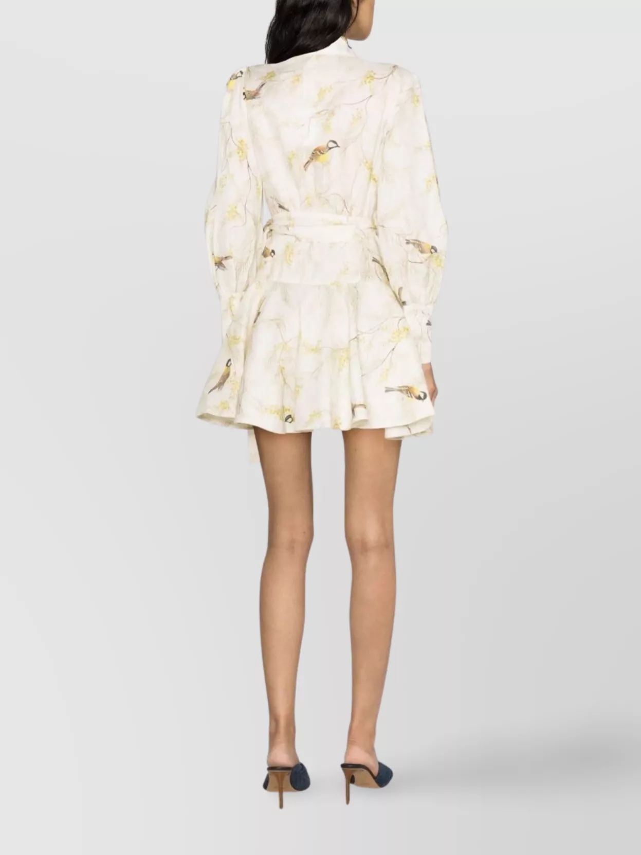 Zimmermann Linen Wrap Mini Dress With Floral Print