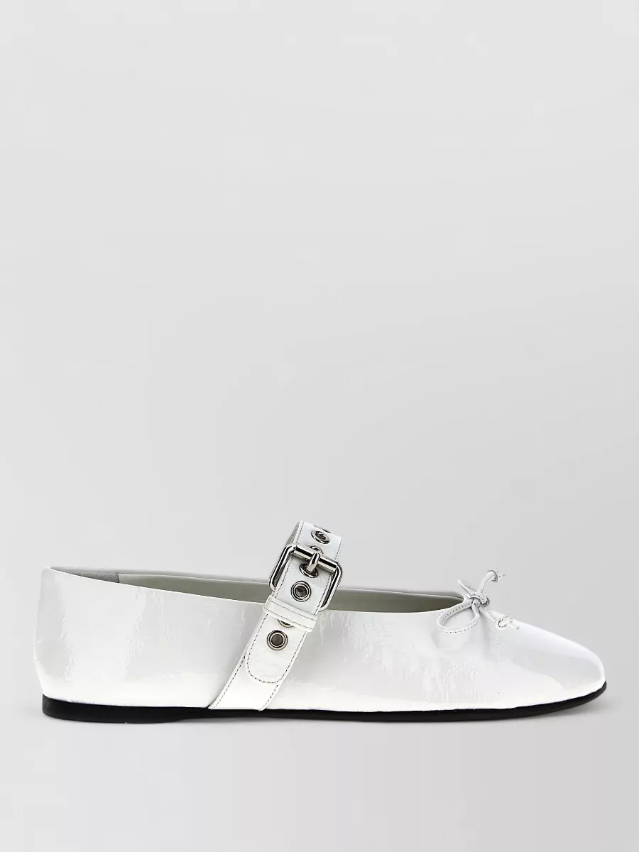 Miu Miu Patent Leather Buckle And Bow Ballerina Shoes
