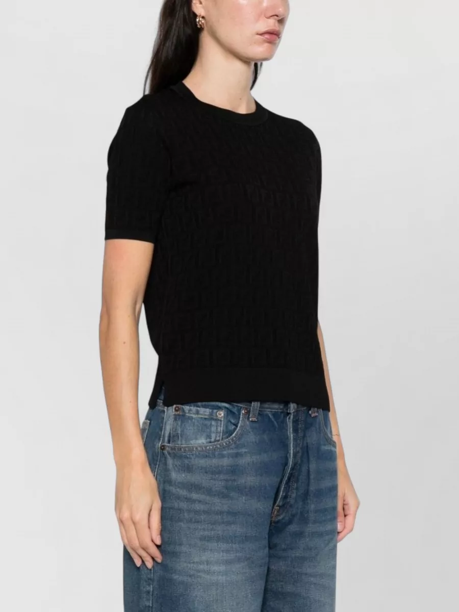 Fendi Ff Short Sleeve Crew Neck Knit Sweater