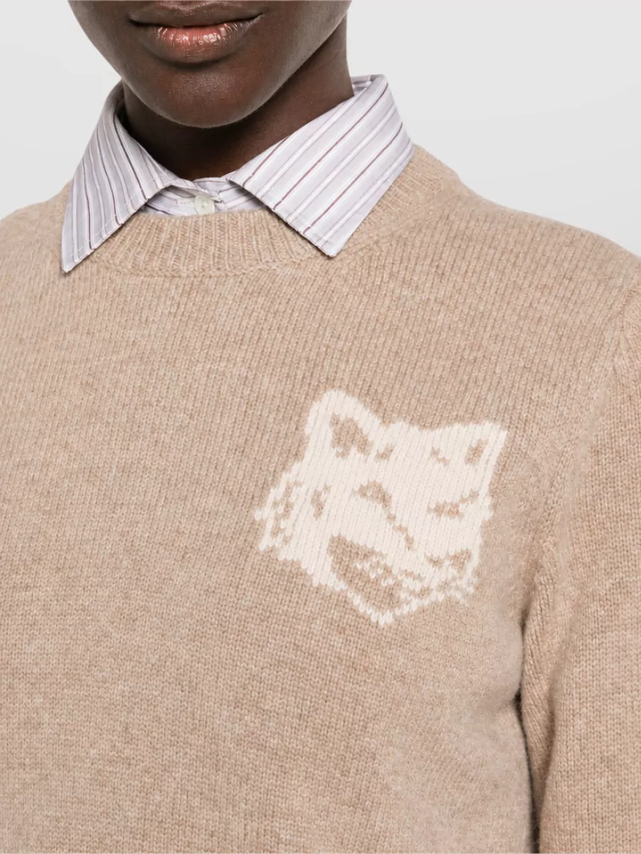 Maison Kitsuné Wool Intarsia-Knit Fox Head Crew-Neck Sweater