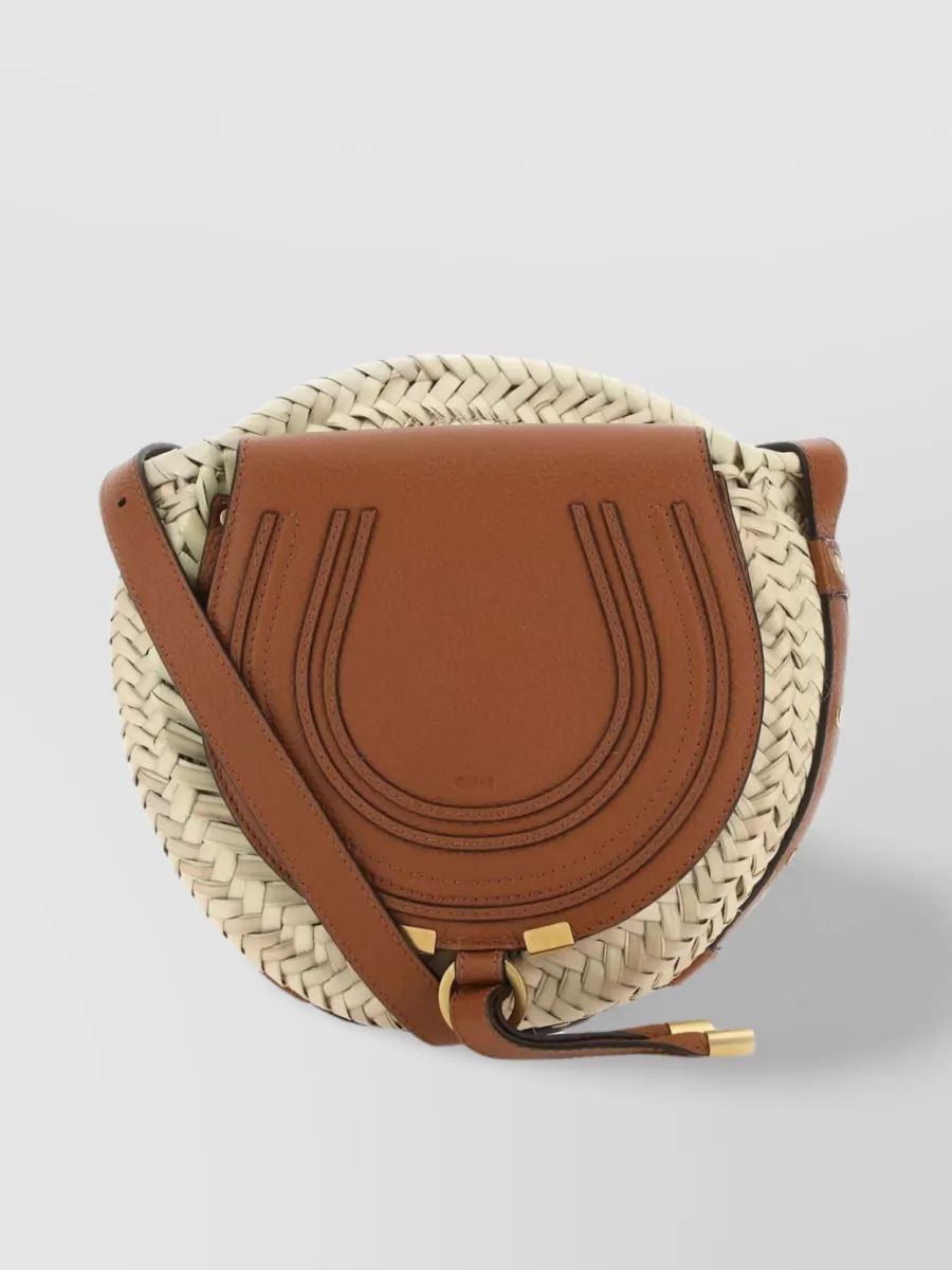 CHLOÉ LEATHER AND RAFFIA CROSSBODY BAG WITH WOVEN TEXTURE