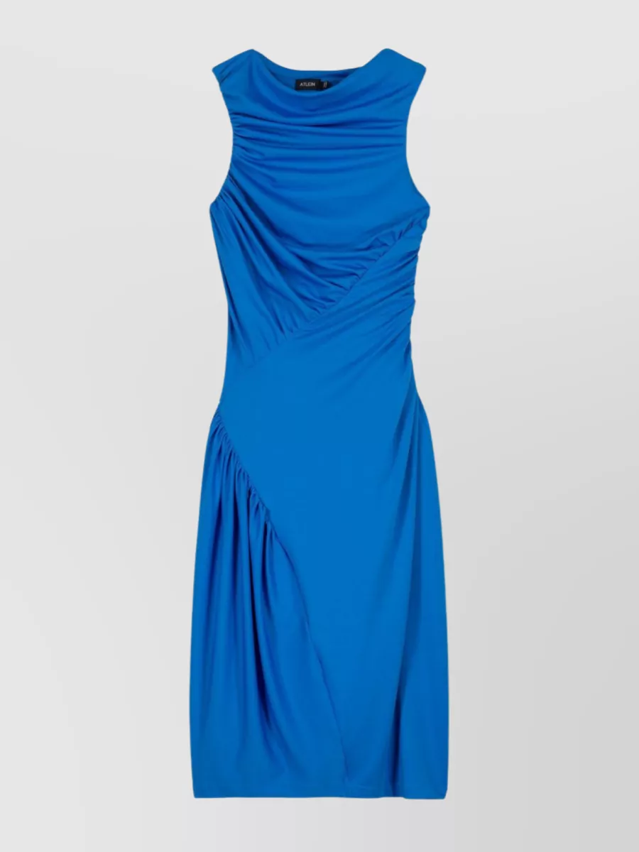 Shop Atlein Recycled Ruched Sleeveless Dress In Blue