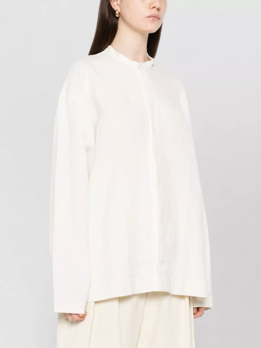 Studio Nicholson Karst Linen Blend Collarless Long Sleeve Shirt