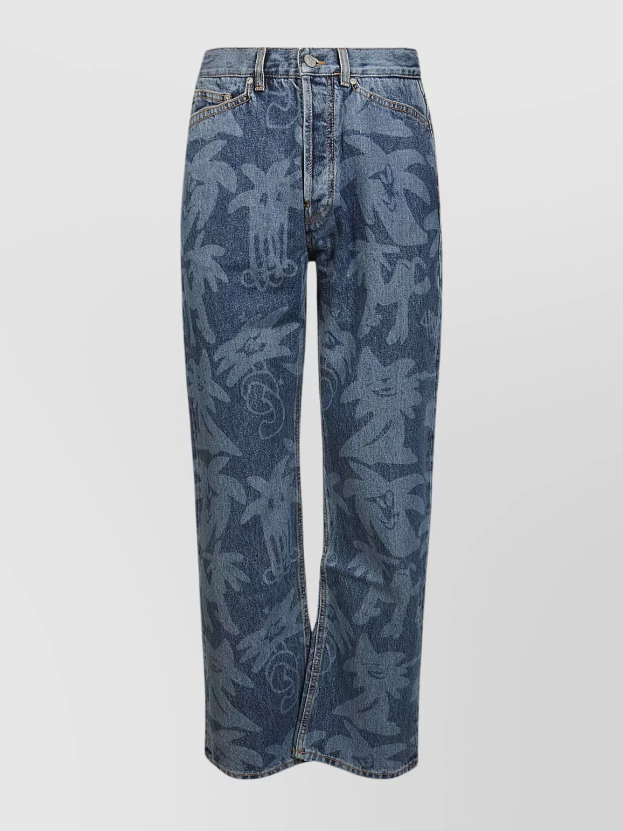 Shop Palm Angels Palmity Lasered Denim Trousers With Belt Loops