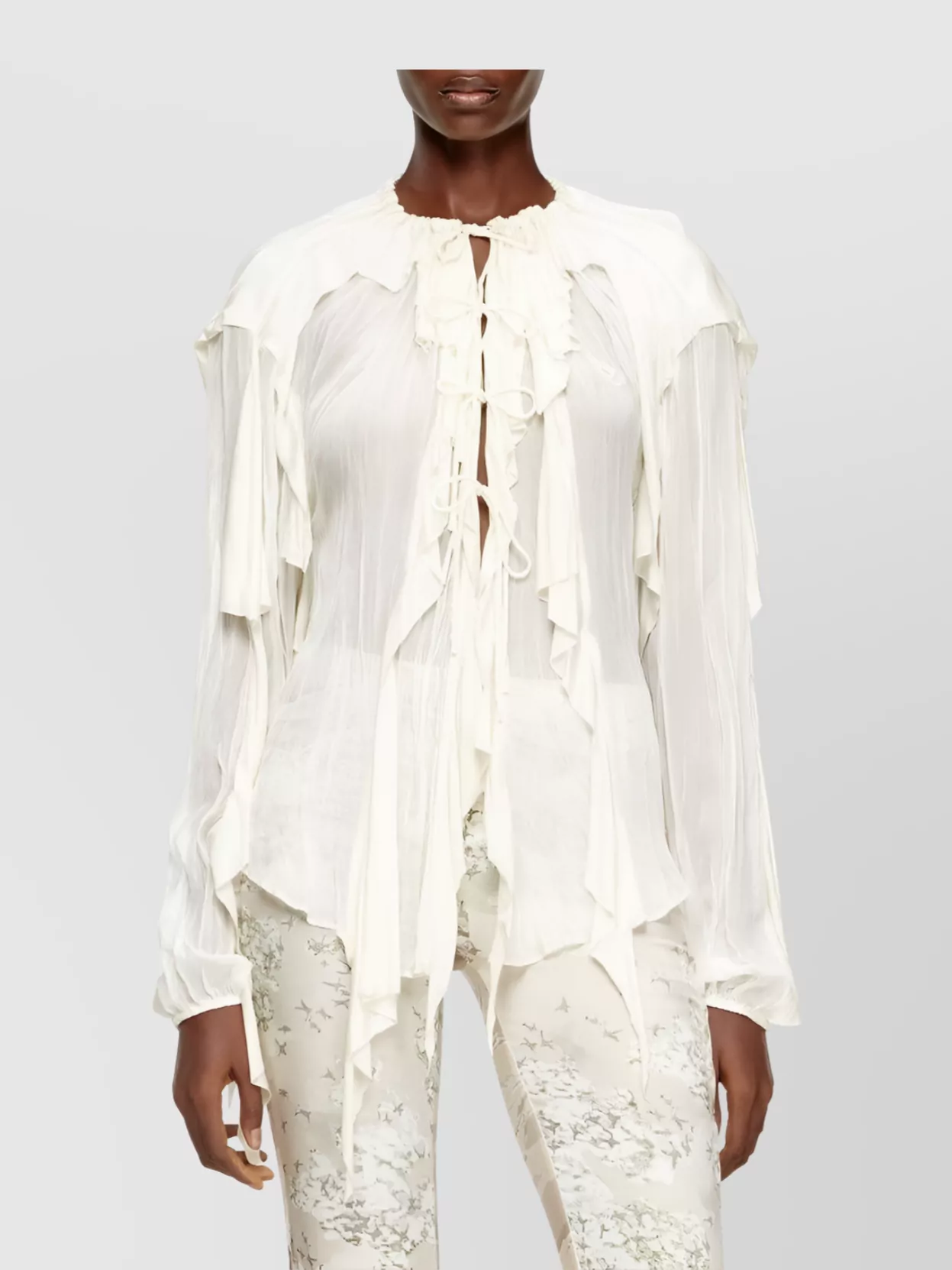Diesel Lightweight Long Sleeve Sheer Ruffled Top