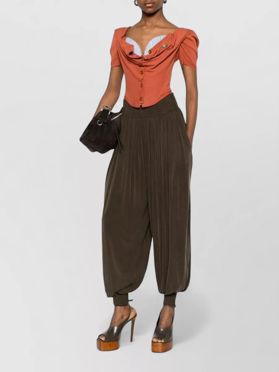 Vivienne Westwood Cotton Draped Off-Shoulder Short-Sleeve Blouse