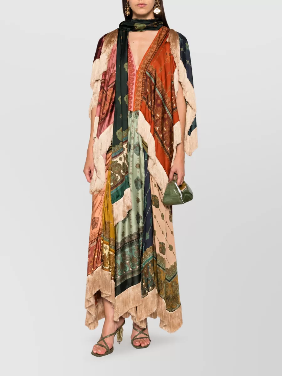 Zimmermann Silk Printed Asymmetric V-Neck Dress