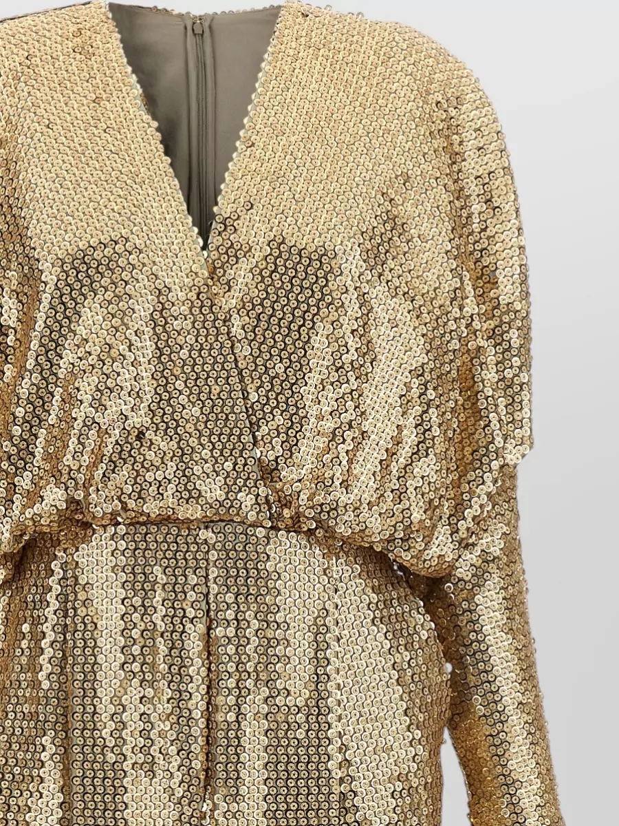 Elie Saab Silk Sequin Wide-Leg V-Neck Long-Sleeve Jumpsuit