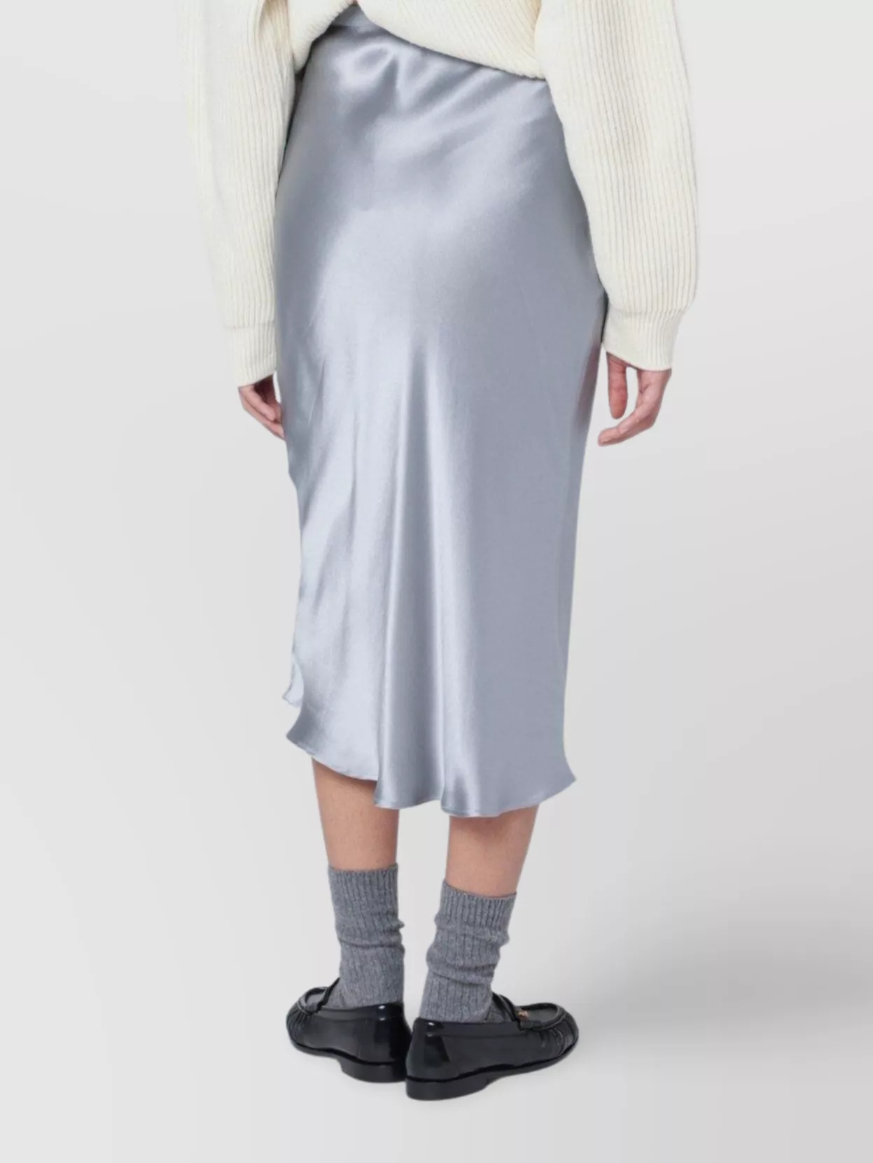 Anine Bing Silk Midi Skirt High Waist In Silver