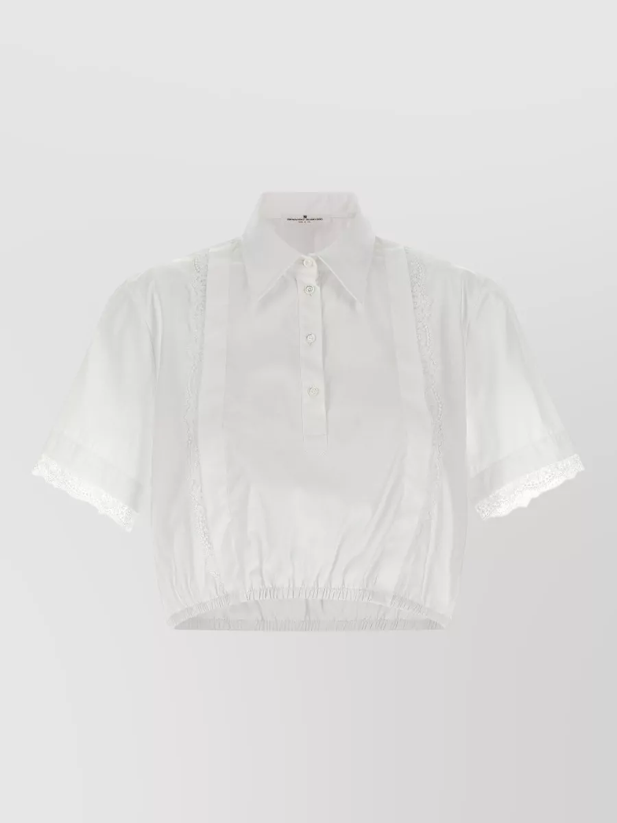 Ermanno Scervino Shirt Lace Detail Collared Neck Elasticated Hem In White