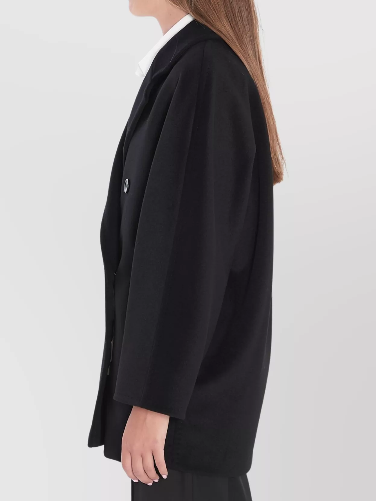Max Mara Double-breasted Wool Cashmere Coat With Notched Collar In Black