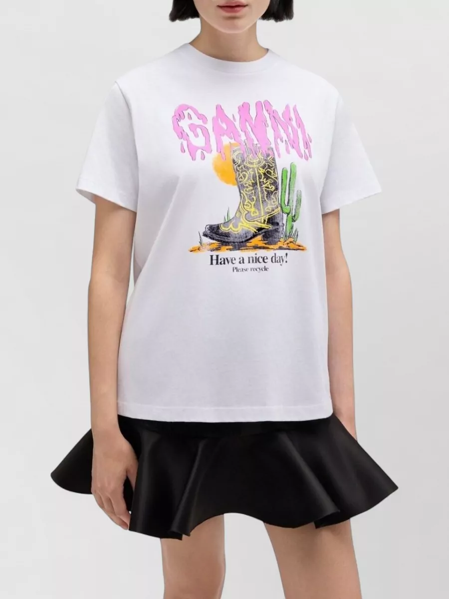 Ganni Graphic Print Relaxed Fit Short Sleeve Top