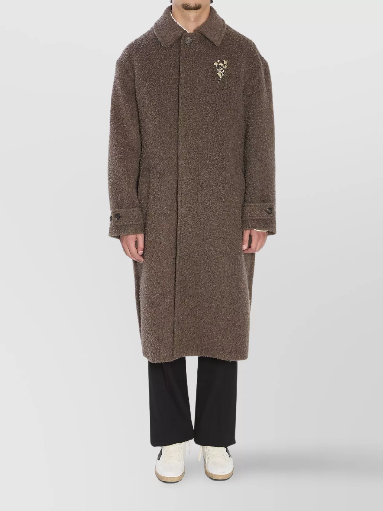 Golden Goose Travel Coat With Floral Pin And Back Vent In Multi