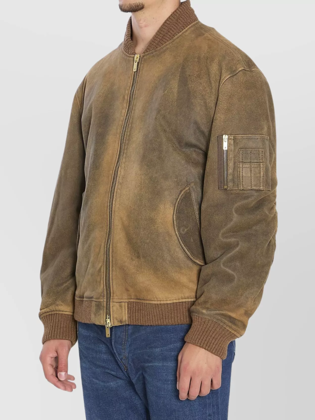 Golden Goose Padded Bomber Jacket Ribbed Collar In Brown