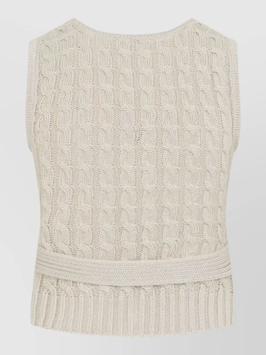 Max Mara Linen Cable-Knit V-Neck Cropped Vest