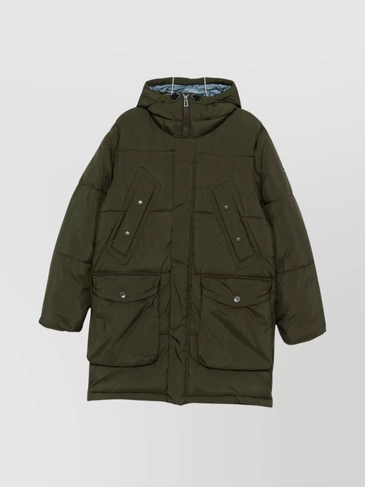 Paul Smith Quilted Hooded Long Parka Coat In Green