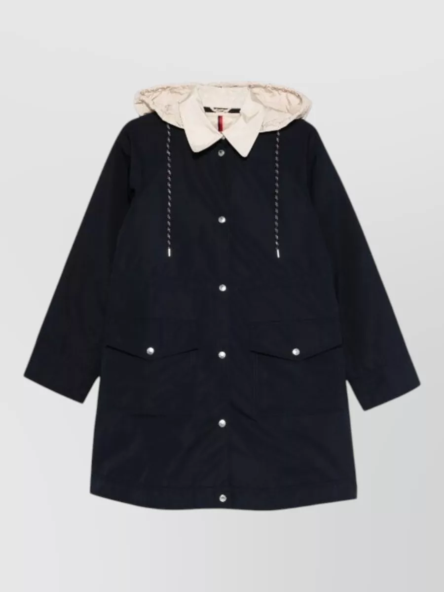 Moncler Begonia Hooded Jacket Drawstring Waist Pockets In Blue