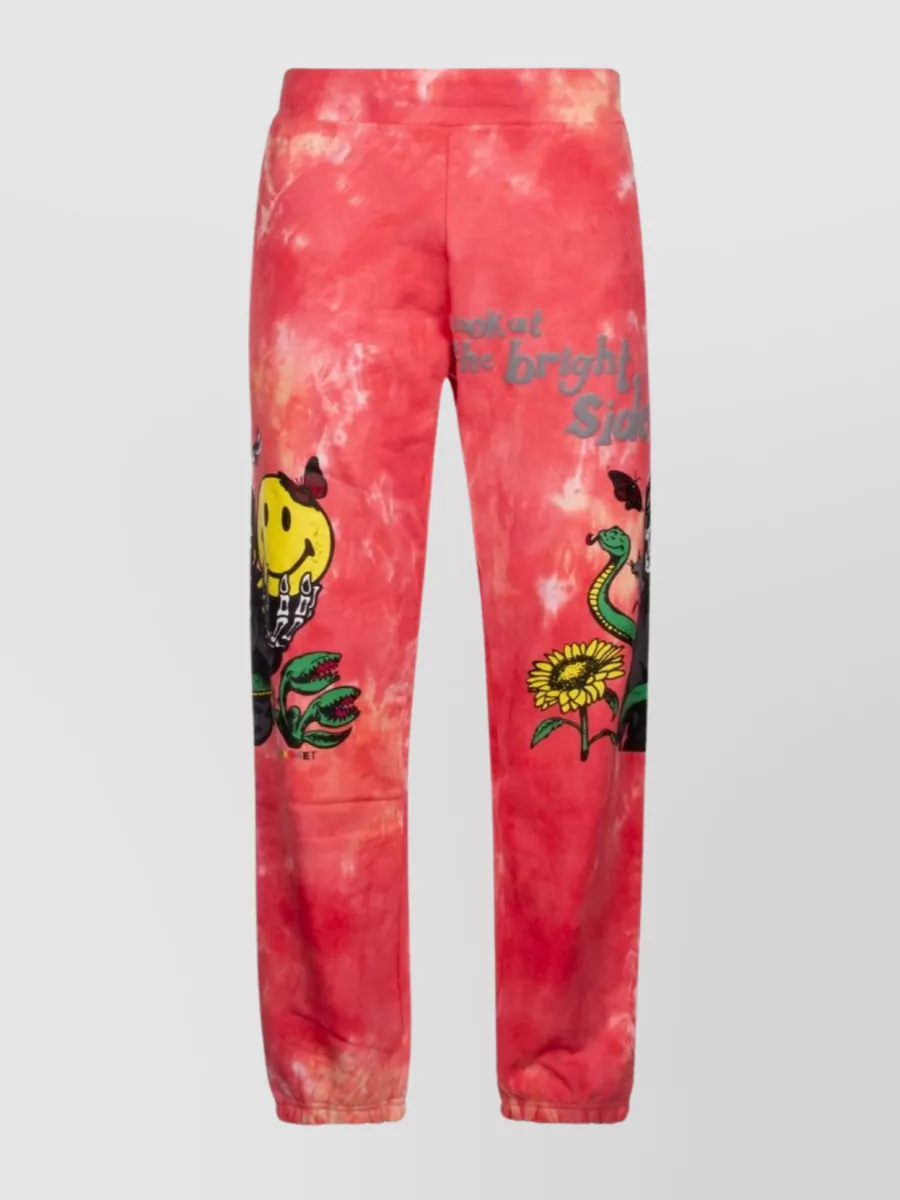 Shop Market Waistband Trousers With Cuffed Hem And Printed Design In Pink