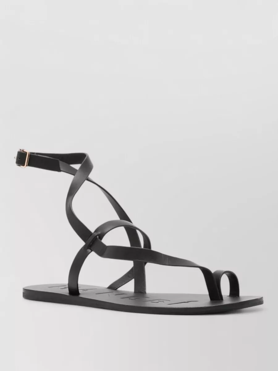 Manebi leather ankle strap toe loop sandals